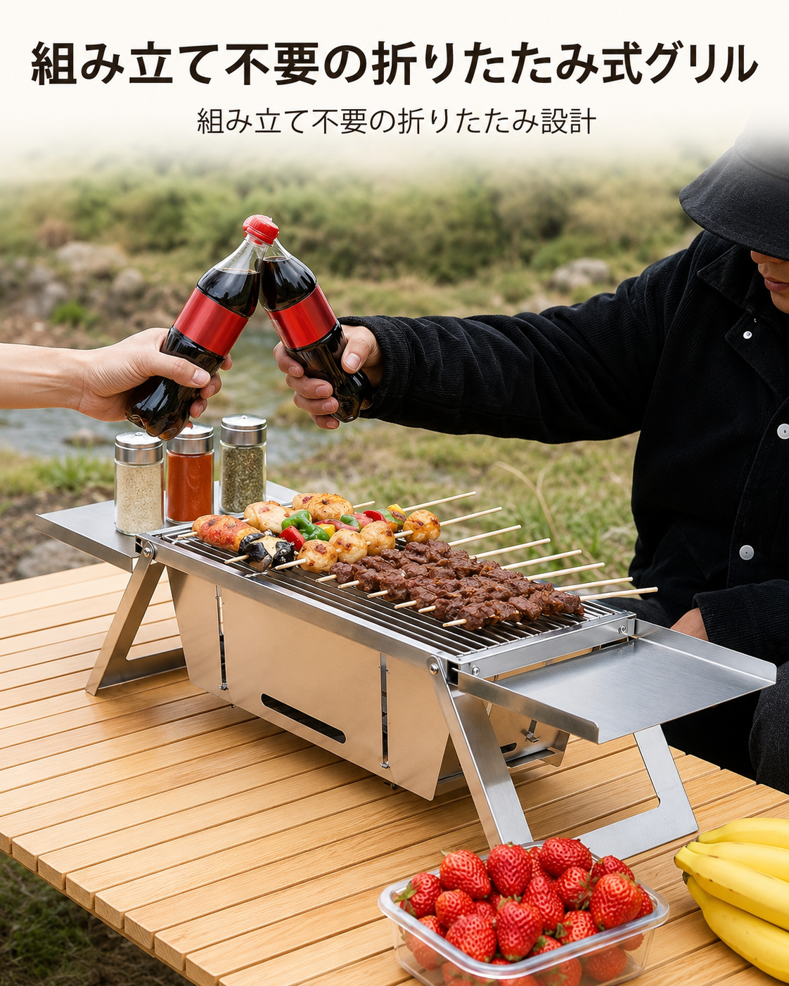 折りたたみ式ステンレスBBQグリル｜5秒展開・収納バッグ付き